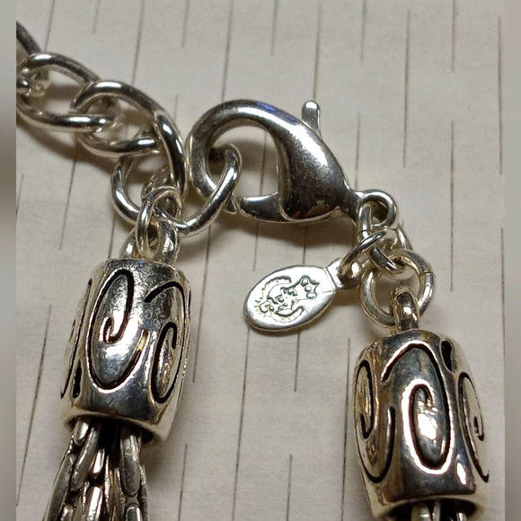 Silver Hammered Pendant Necklace with Four Strand Chain - Picture 3 of 6